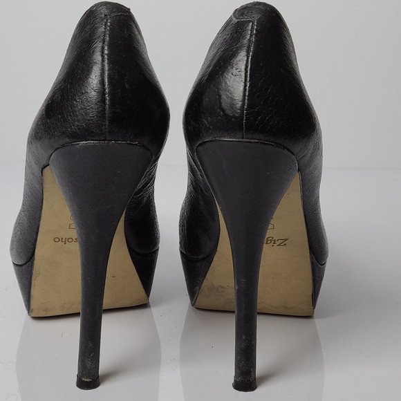 Black Leather Zigi Soho Platform Heels sz 6 'Stapl - Picture 7 of 8